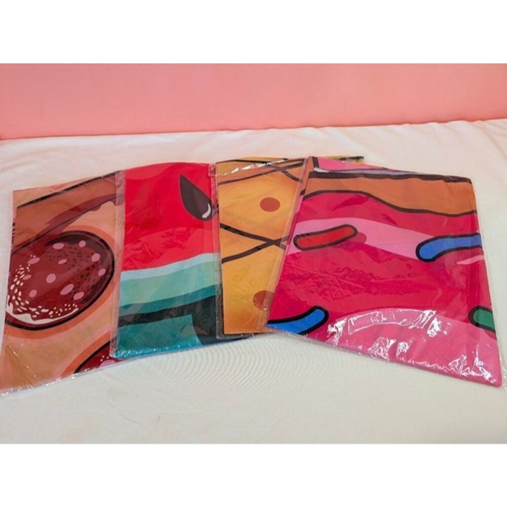 Bundle of 4 Fun Novelty THIN LIGHTWEIGHT Beach Blankets Pizza Pineapple